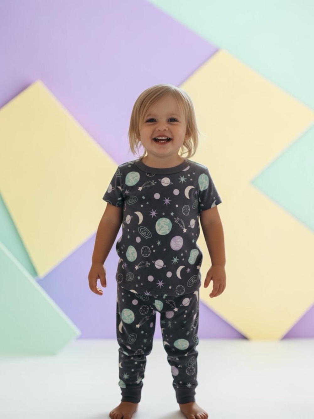 wonder nation Charcoal Space Planet Short-Sleeve Pajama Set